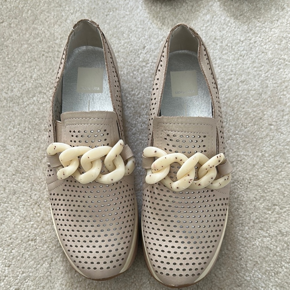 Dolce Vita Tan and Cream Flats with Chain Accent